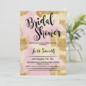 ブライダルシャワーパーティーピンクグリッター金箔招待状 招待状 (スタンド正面)