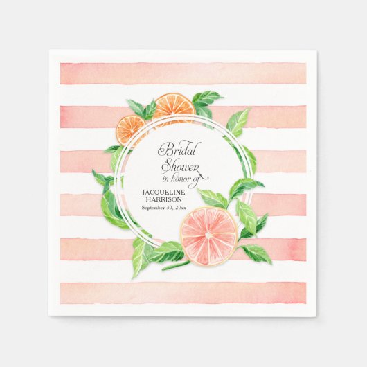 ブライダルシャワーパーティーピンクグレープフルーツ柑橘類 スタンダードカクテルナプキン (正面)