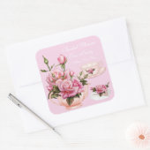 ブライダルシャワーパーティーピンクローズフローラティーポット3 スクエアシール (封筒)