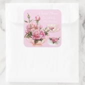 ブライダルシャワーパーティーピンクローズフローラティーポット3 スクエアシール (バッグ)