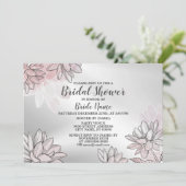 ブライダルシャワーパーティーピンク花ウォーターカラーシルバー 招待状 (スタンド正面)