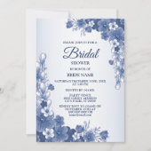 ブライダルシャワーパーティーフローラブルーグレイ素朴 招待状 (正面)