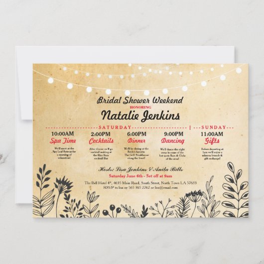 ブライダルシャワーパーティーフローラ旅程バチェロレッテ 招待状 (正面)