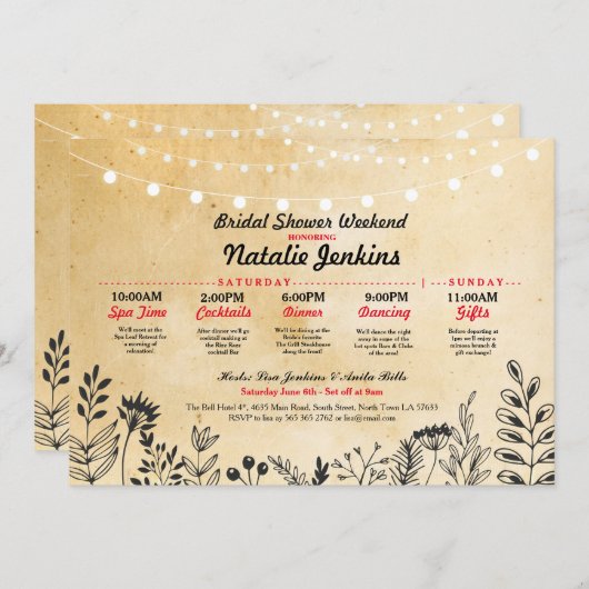 ブライダルシャワーパーティーフローラ旅程バチェロレッテ 招待状 (正面/裏面)