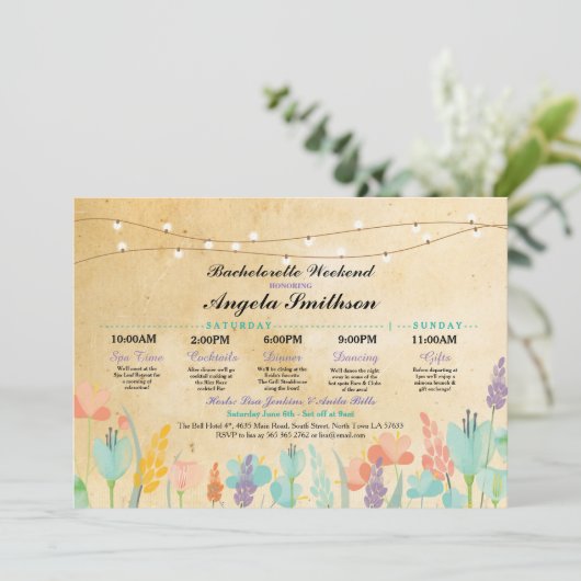 ブライダルシャワーパーティーフローラ旅程ヴィンテージ 招待状 (スタンド正面)