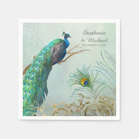 ブライダルシャワーパーティーヴィンテージピーコックツリーブランチ スタンダードカクテルナプキン (正面)