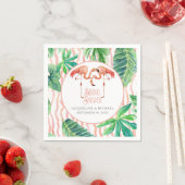 ブライダルシャワーパーティー水彩ピンクフラミンゴリーフ スタンダードカクテルナプキン (インサイチュ)