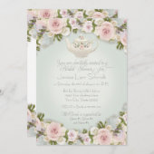 ブライダルシャワーパーティー赤面バラ多糖リーフミント 招待状 (正面/裏面)