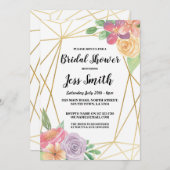 ブライダルシャワーパーティー金ゴールドフレームフローラ招待状 招待状 (正面/裏面)