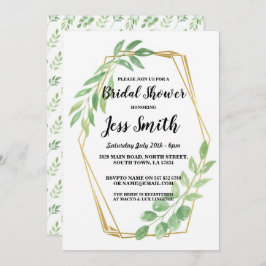 ブライダルシャワーパーティー金ゴールドフレ葉ーム招待状 招待状