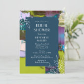 ブライダルシャワーパープルグリーン色彩の鮮やか抽象芸術フローラ 招待状 (スタンド正面)
