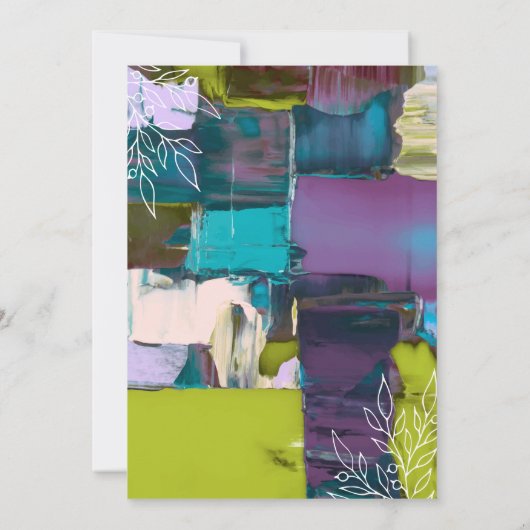 ブライダルシャワーパープルグリーン色彩の鮮やか抽象芸術フローラ 招待状 (裏面)