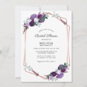 ブライダルシャワーパープルフローラバラ金ゴールド幾何学 招待状 (正面)