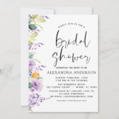 ブライダルシャワーパープルフローラ緑 招待状 (正面)
