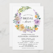 ブライダルシャワーパープルボタニカルリース 招待状 (正面/裏面)