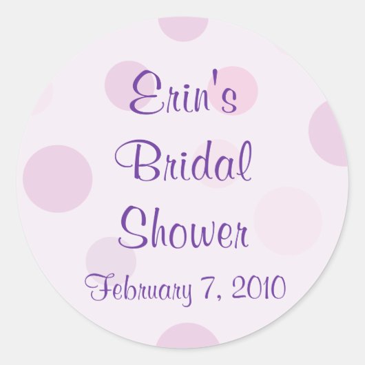 ブライダルシャワーパープル水玉模様テーマシール ラウンドシール (正面)