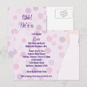 ブライダルシャワーパープル水玉模様招待状はがき インビテーションポストカード (正面/裏面)