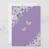 ブライダルシャワーパープル薄紫フローラ蝶リングや輪 招待状 (裏面)