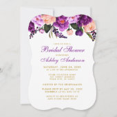 ブライダルシャワーパープル金ゴールドフローラ招待状BP 招待状 (正面)