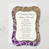 ブライダルシャワーパープル金ゴールドレオパードアニマルプリント 招待状 (裏面)