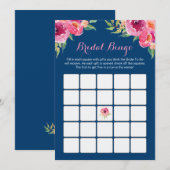 ブライダルシャワービンゴゲームピンクフローラネイビーブルー (正面/裏面)