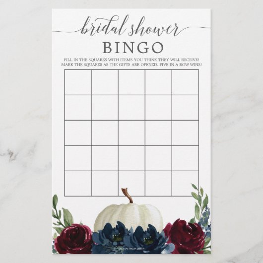 ブライダルシャワービンゴゲームブルガンディーネイビーカボチャ (正面)