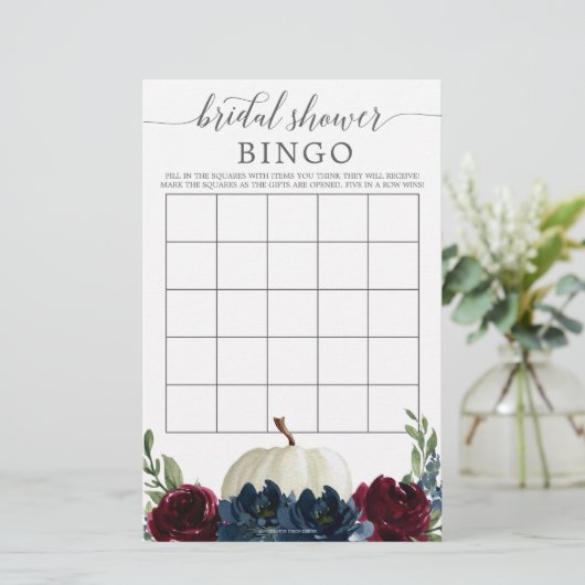 ブライダルシャワービンゴゲームブルガンディーネイビーカボチャ (スタンド正面)