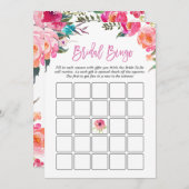 ブライダルシャワービンゴゲーム |水彩ピンクフローラ (正面/裏面)
