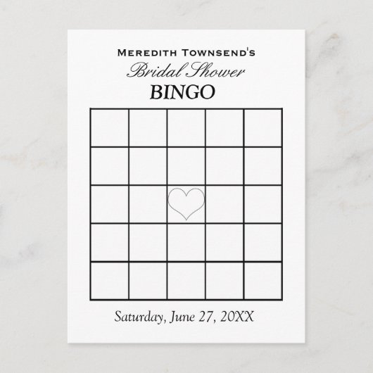 ブライダルシャワービンゴタイポグラフィシンプル平野 インビテーションポストカード (正面)