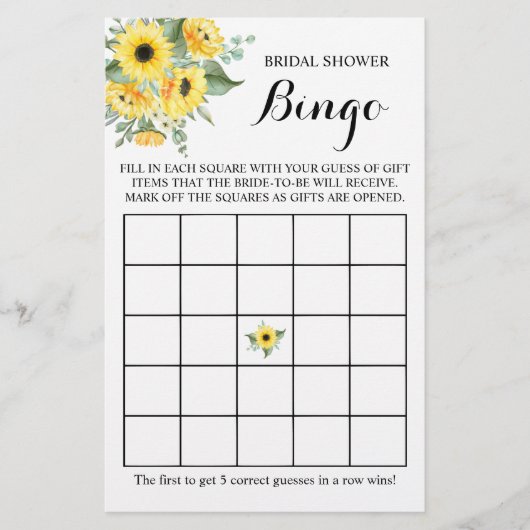 ブライダルシャワービンゴ緑ひまわりゲームカード チラシ (正面)