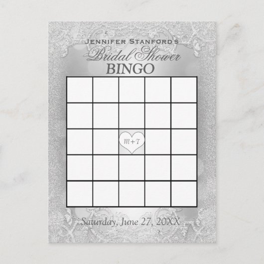 ブライダルシャワービンゴ | Silver Elegance インビテーションポストカード (正面)