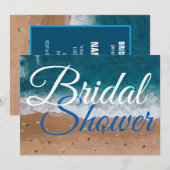 ブライダルシャワービーチサマーホワイトブルータイポグラフィ 招待状 (正面/裏面)