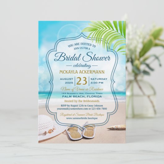 ブライダルシャワービーチ結婚式ハットパームリーフシーシェル 招待状 (スタンド正面)