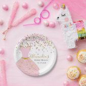 ブライダルシャワーピンクとゴールドフォイルドレス ペーパープレート (パーティー)