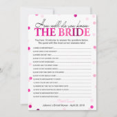 ブライダルシャワーピンクどのように良く花嫁を知っている 招待状 (正面)