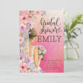 ブライダルシャワーピンクのオレンジ色の水彩タイポグラフィ 招待状 (スタンド正面)