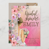 ブライダルシャワーピンクのオレンジ色の水彩タイポグラフィ 招待状 (正面/裏面)