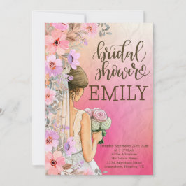 ブライダルシャワーピンクのオレンジ色の水彩タイポグラフィ 招待状