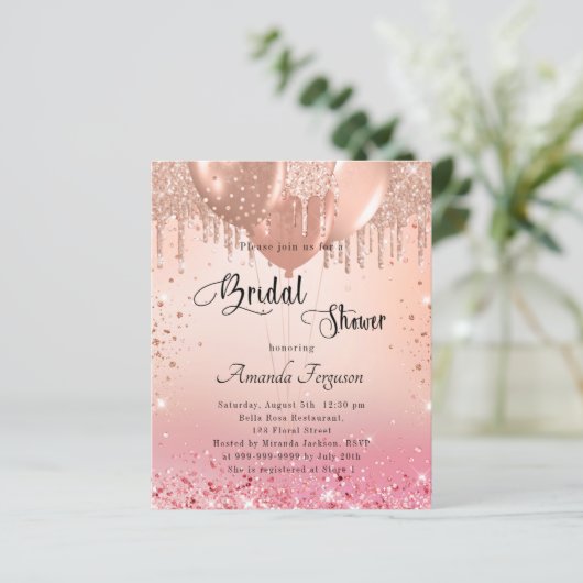 ブライダルシャワーピンクのバラの風船の招待 (スタンド正面)