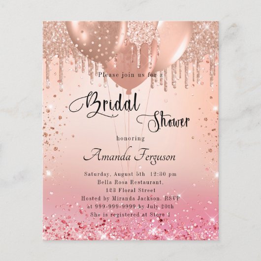 ブライダルシャワーピンクのバラの風船の招待 (正面)