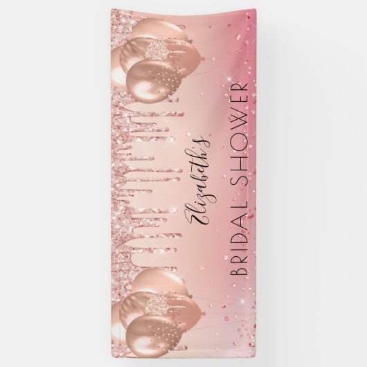 ブライダルシャワーピンクのバラ金ゴールドグリッターバルーン 横断幕 (縦)