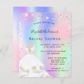 ブライダルシャワーピンクのホログラフィックドレスの招待 (正面/裏面)