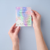 ブライダルシャワーピンクのホログラフィックドレスの招待 チラシ (手)