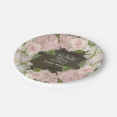 ブライダルシャワーピンクアジサイバラダークウッドバーン ペーパープレート (アングル)
