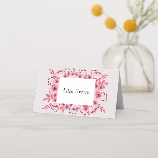 ブライダルシャワーピンクウォーターカラーフラワーズ座席表 プレイスカード (裏面)