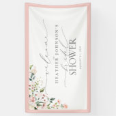 ブライダルシャワーピンクウォーターカラーフローラ歓迎 横断幕 (縦)