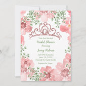 ブライダルシャワーピンクグリッタークラウンバラ緑 招待状 (正面)