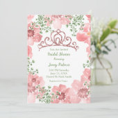 ブライダルシャワーピンクグリッタークラウンバラ緑 招待状 (スタンド正面)