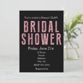 ブライダルシャワーピンクグリッターブラックglam招待 招待状 (スタンド正面)
