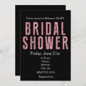 ブライダルシャワーピンクグリッターブラックglam招待 招待状 (正面/裏面)